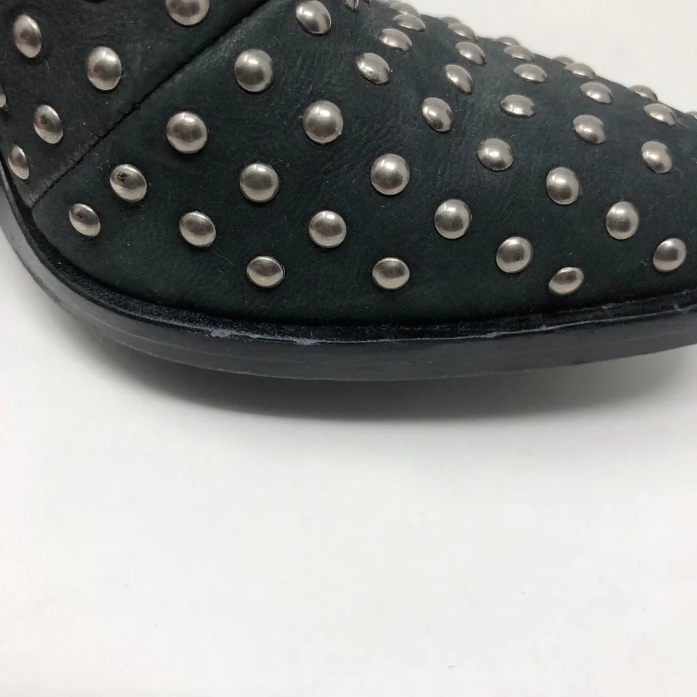 Mercer Edit Black Leather Full Monty Studded Booties Womens 6.5 Almond Toe 4